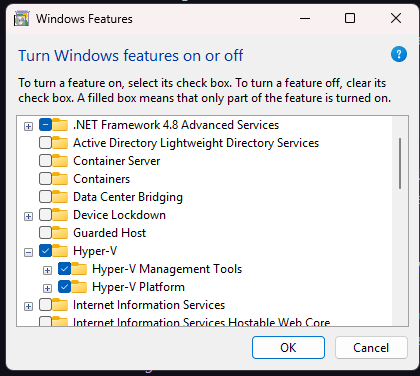Activate Hyper-V on Optional Features