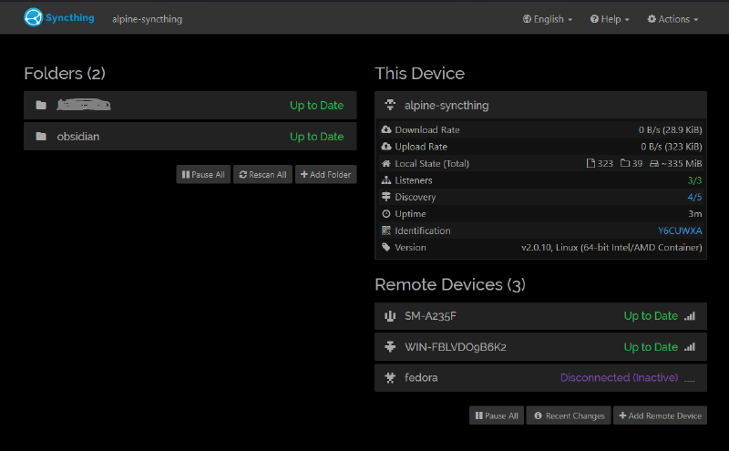 Syncthing Dashboard